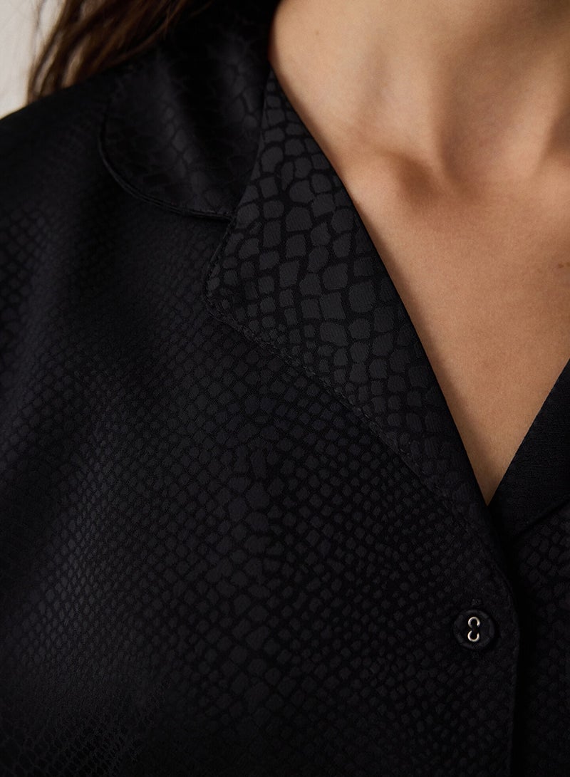 Penti Black Fleur Shirt Collar Long Sleeve Pajama Set - Image 5